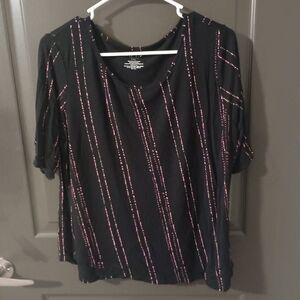 Apt. 9 Black and Pink Striped Short Sleeve Top